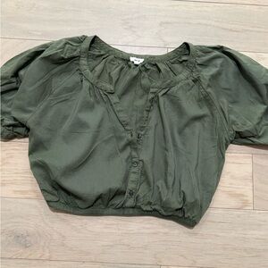 Aerie Olive Green Puff Sleeve Top